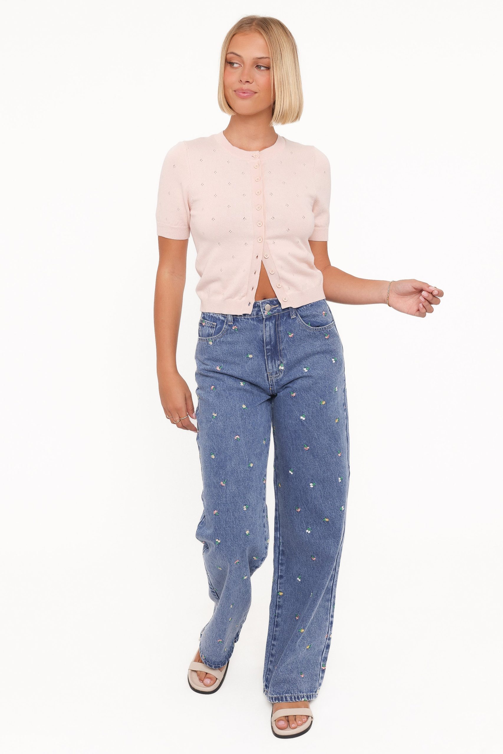 Monae Pointelle Button Up Top - Pink - Image 5