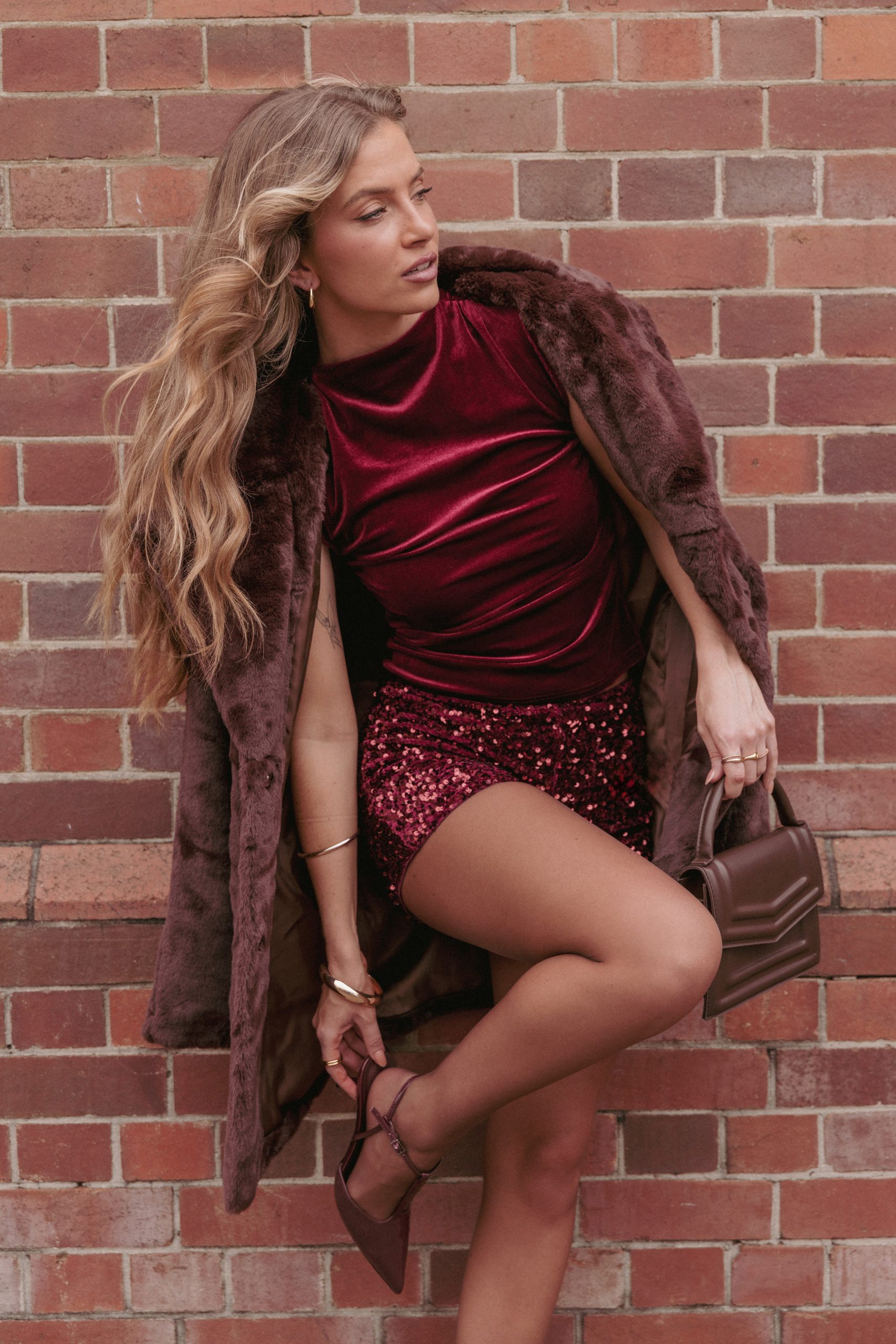 Nissa Velvet Top - Burgundy