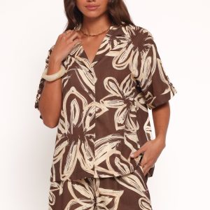 Pacifica Button Up Shirt - Chocolate Floral
