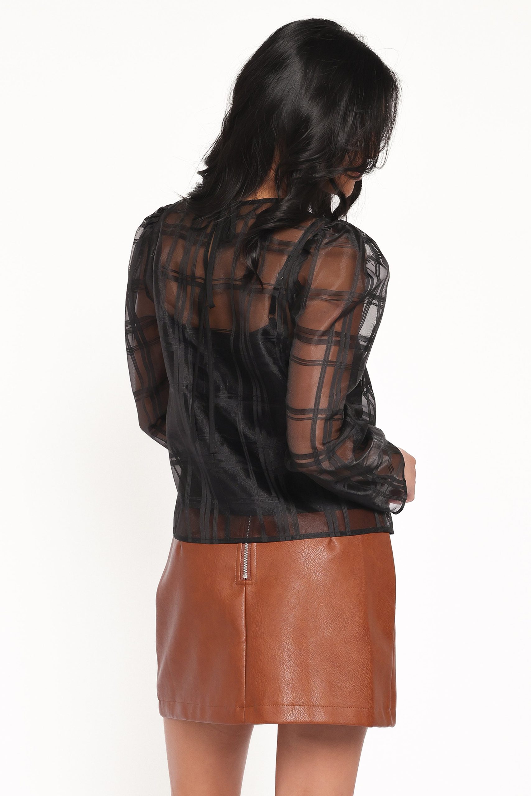 Peony Long Sleeve Sheer Top with Cami - Black - Image 4