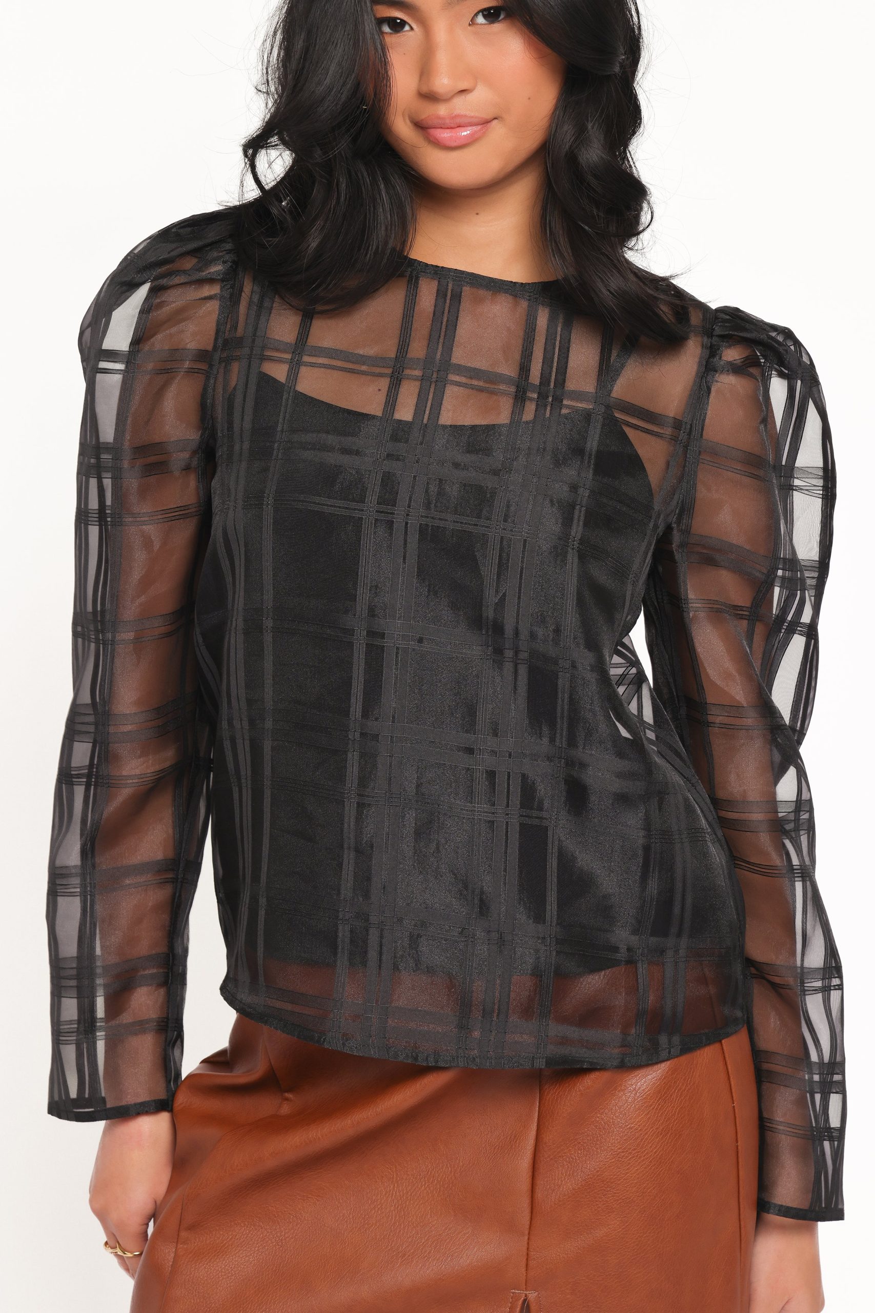 Peony Long Sleeve Sheer Top with Cami - Black - Image 5