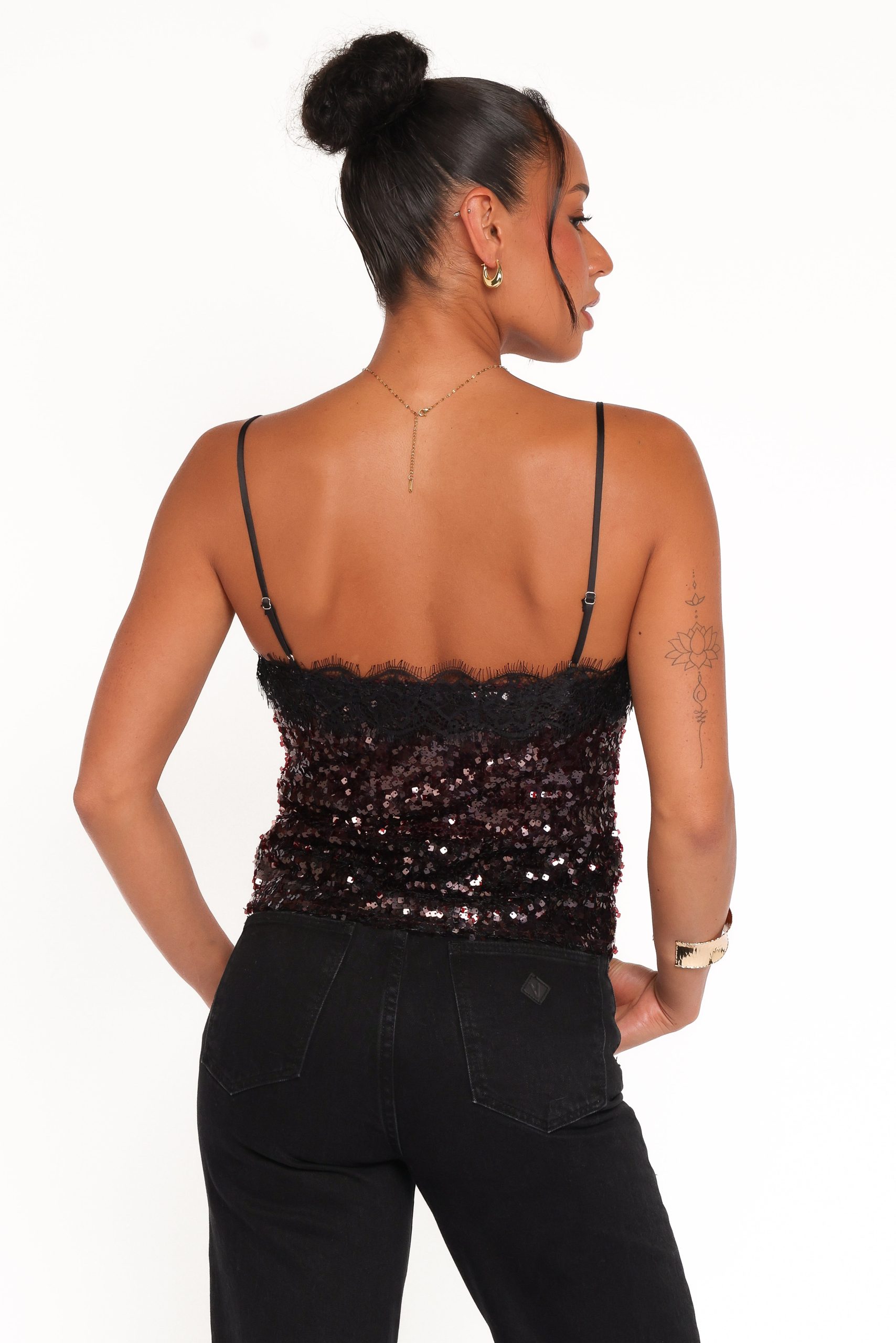 Pixie Lace And Sequins Cami - Burgundy - Image 4