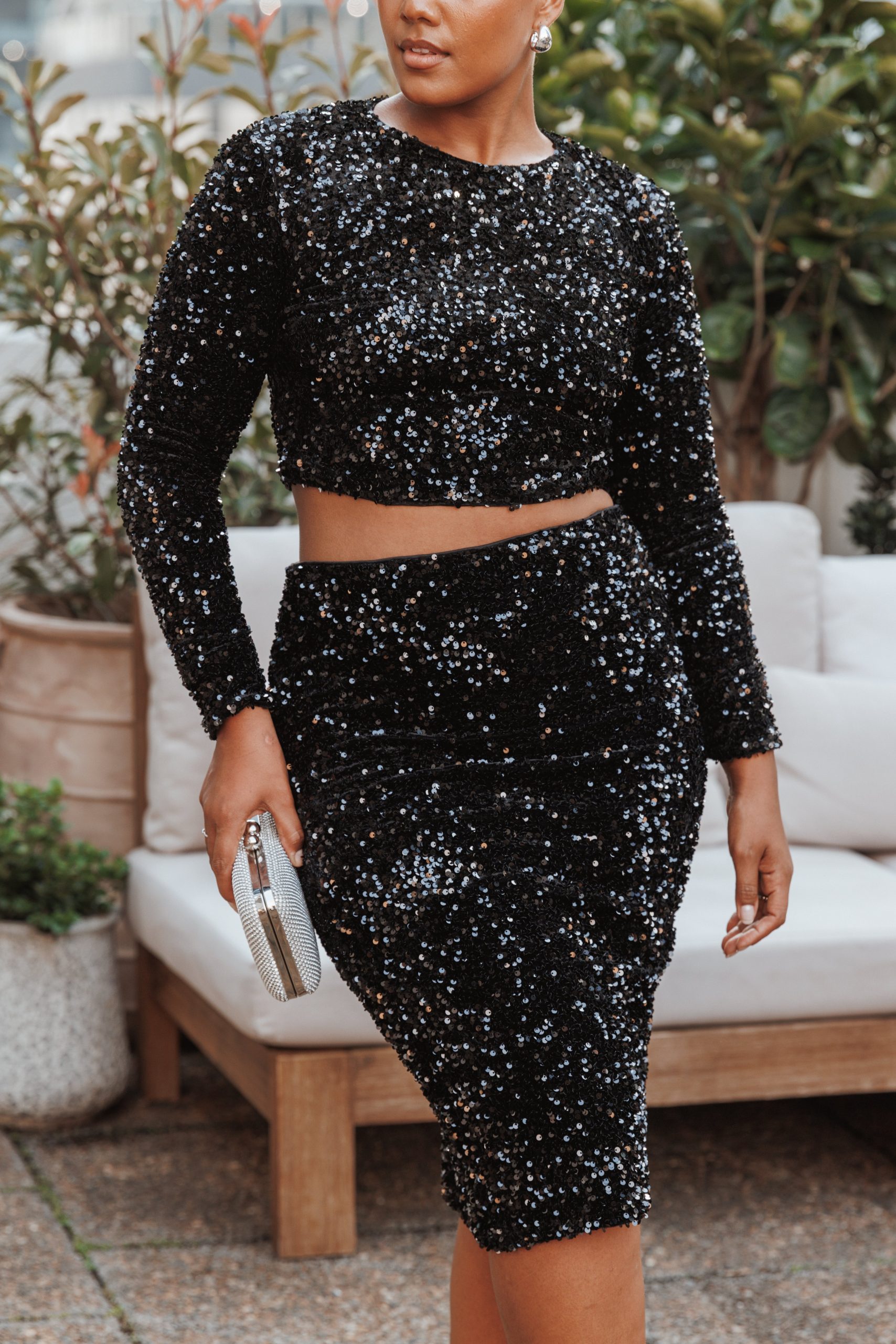 Quinne Cropped Sequin Top - Black - Image 8