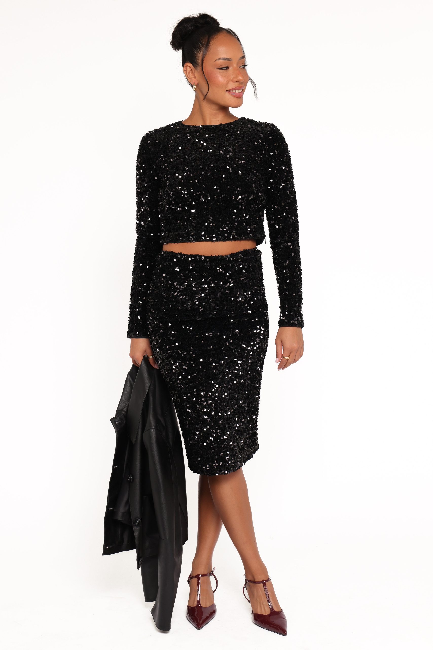 Quinne Cropped Sequin Top - Black - Image 6