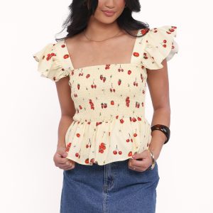 Remira Smocked Ruffle Top - Yellow Cherry