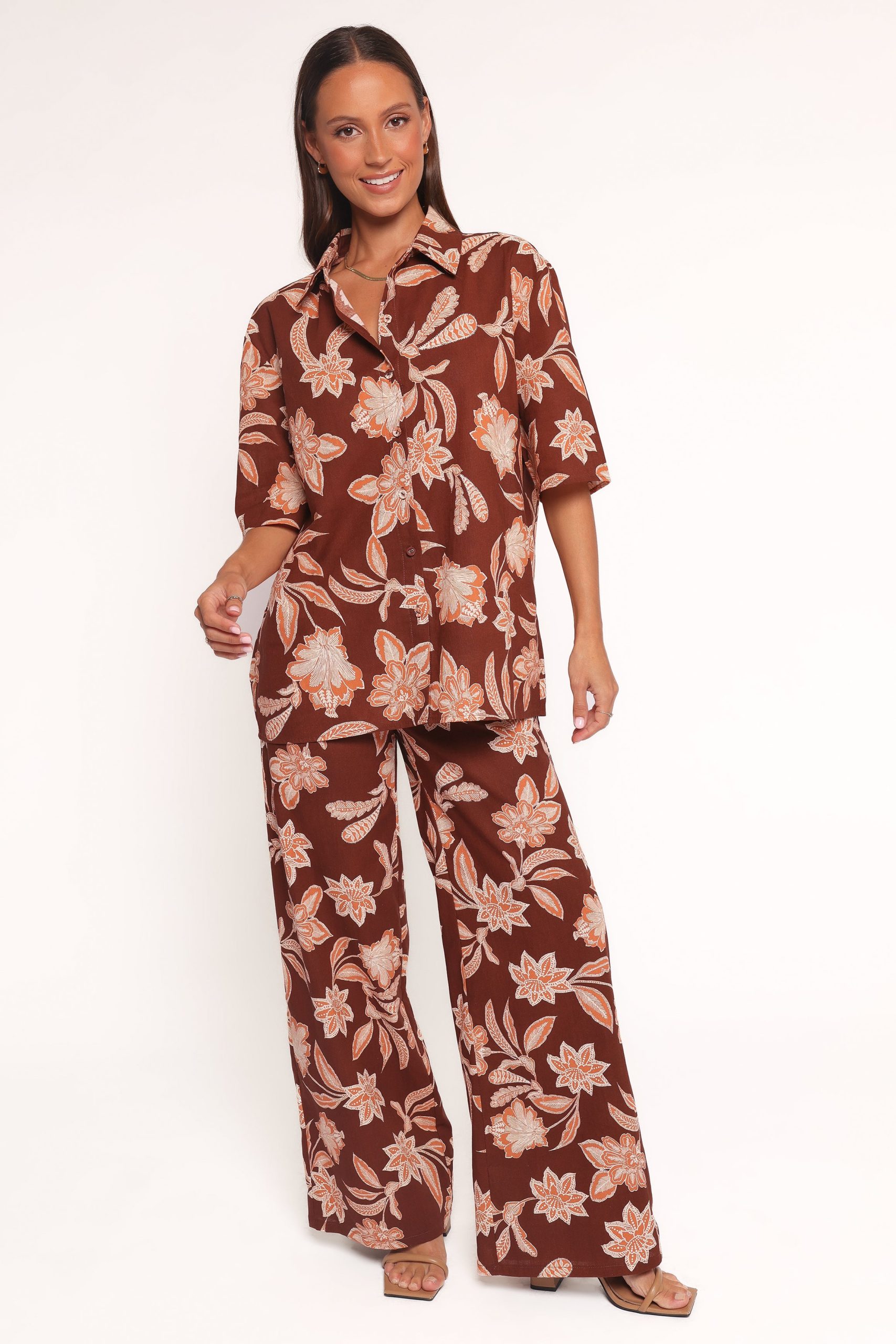 Samira Short Sleeve Shirt - Orange Floral - Image 6