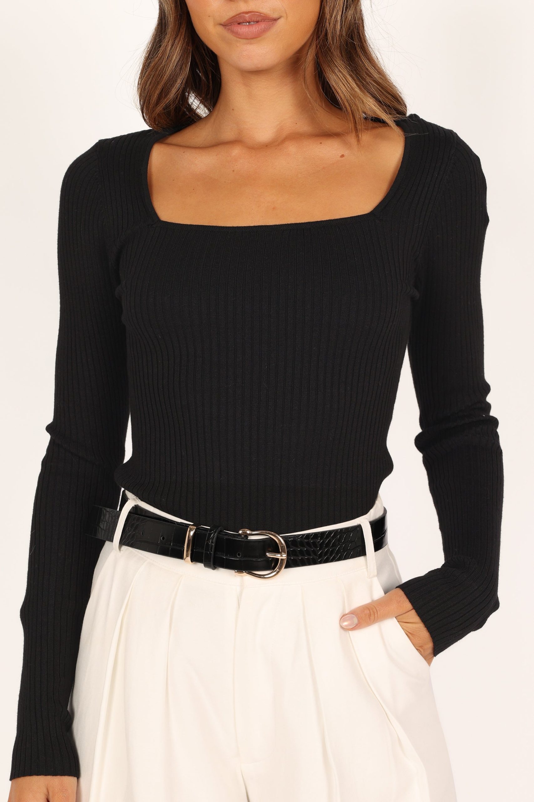 Shani Ribbed Knit Top - Black - Image 2