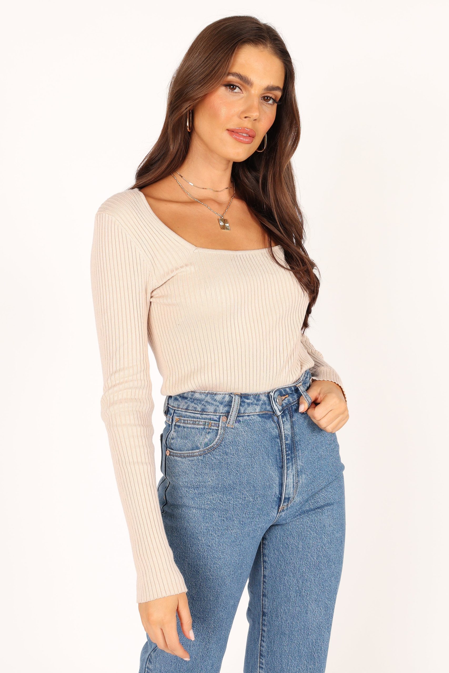 Shani Ribbed Knit Top - Oatmeal - Image 9