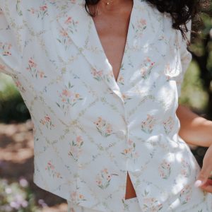 Steele Button Front Top - White Vintage Floral