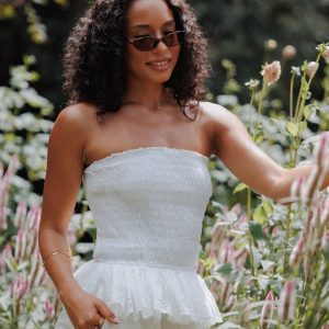 Stori Shirred Top - White Broderie