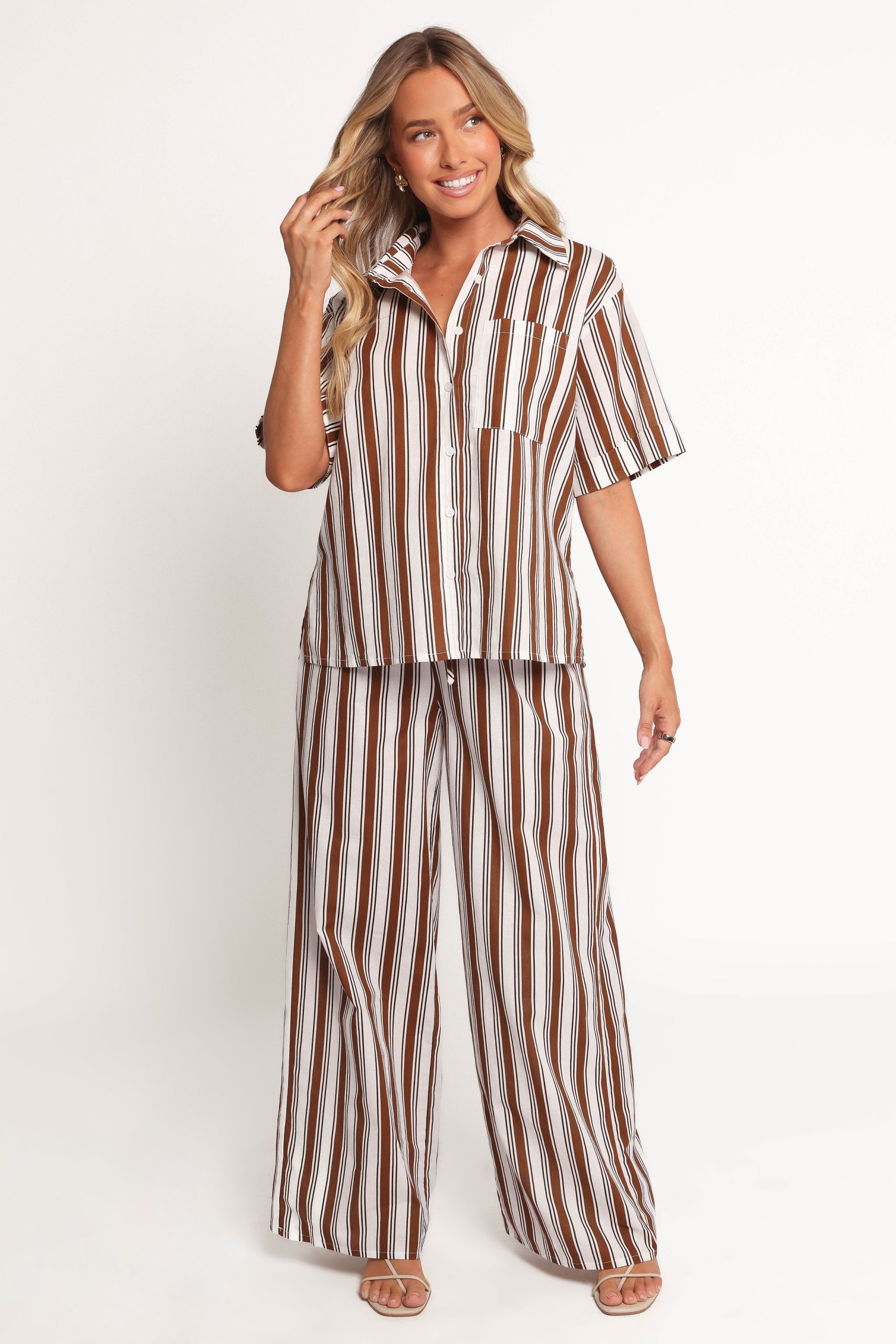 Thalia Short Sleeve Shirt - Chocolate Stripe - Image 6