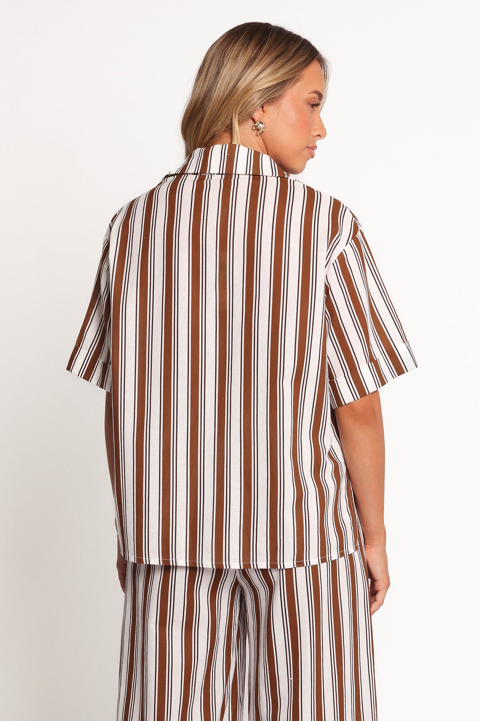 Thalia Short Sleeve Shirt - Chocolate Stripe - Image 4