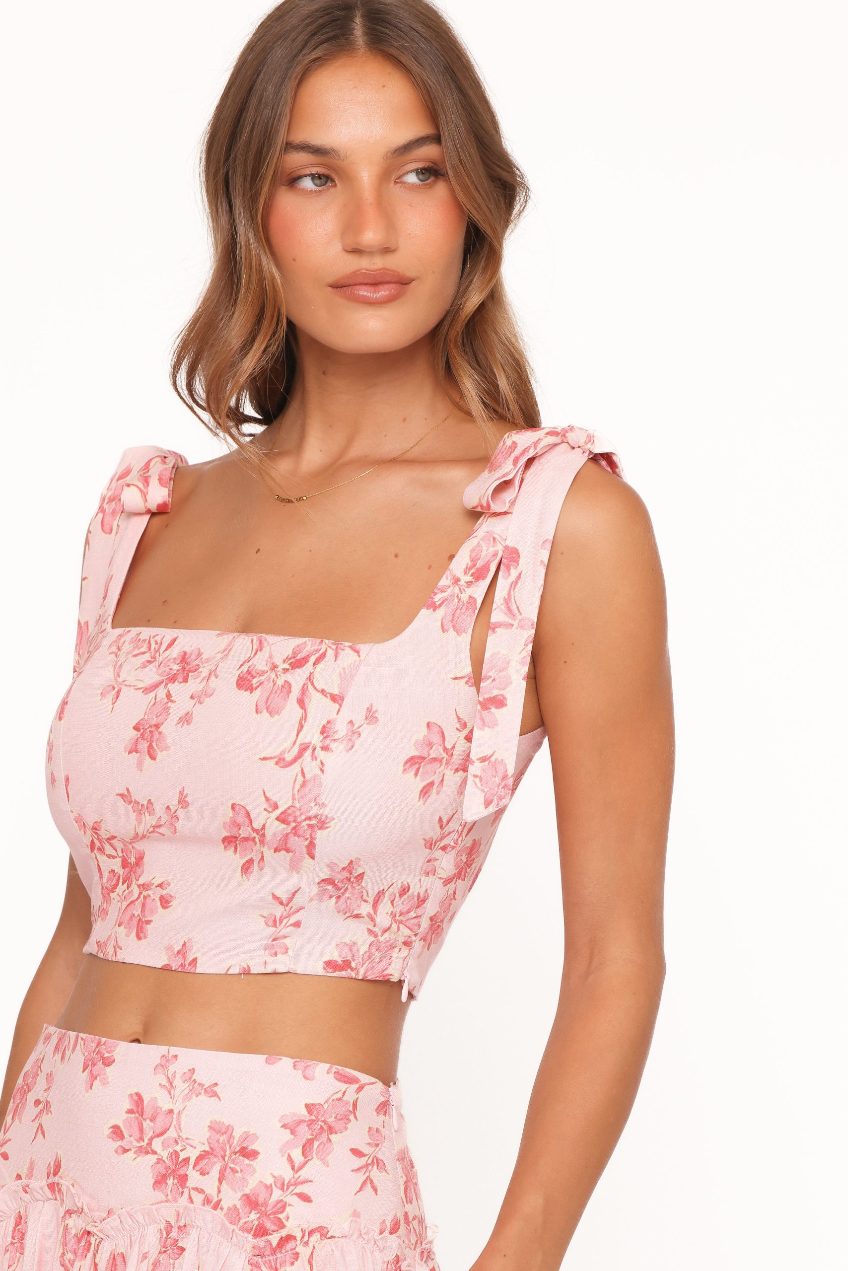 Tyler Tie Shoulder Top - Rose Pink Floral - Image 3