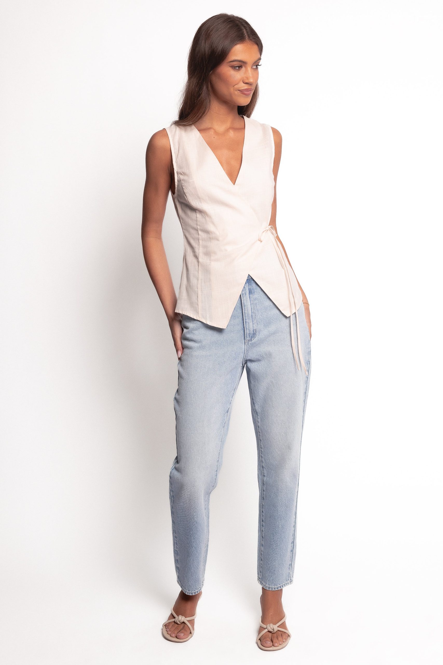 Vanni Wrap Front Linen Top - Cream - Image 5
