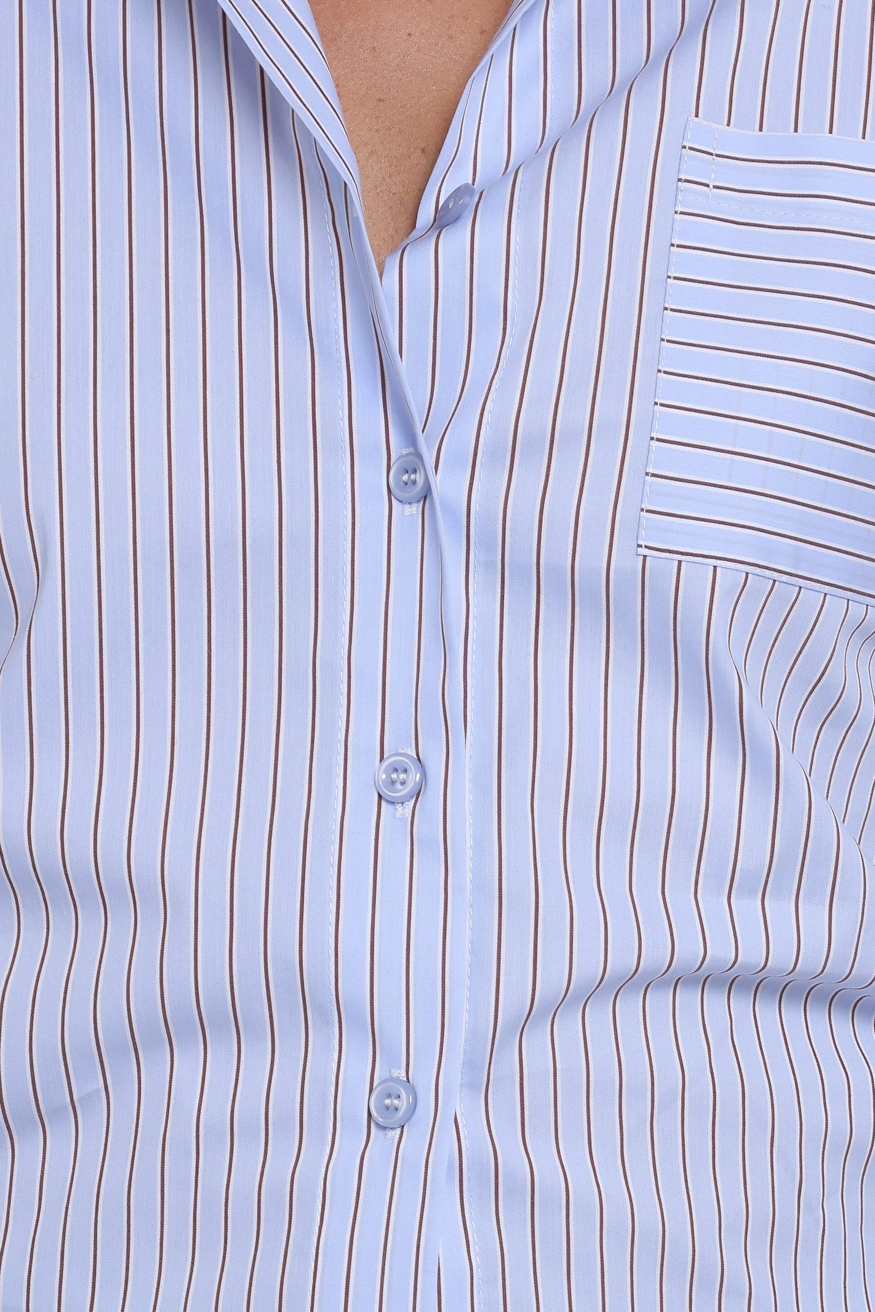 Vienne Tie Back Button Up Shirt - Blue/Brown Stripe - Image 8