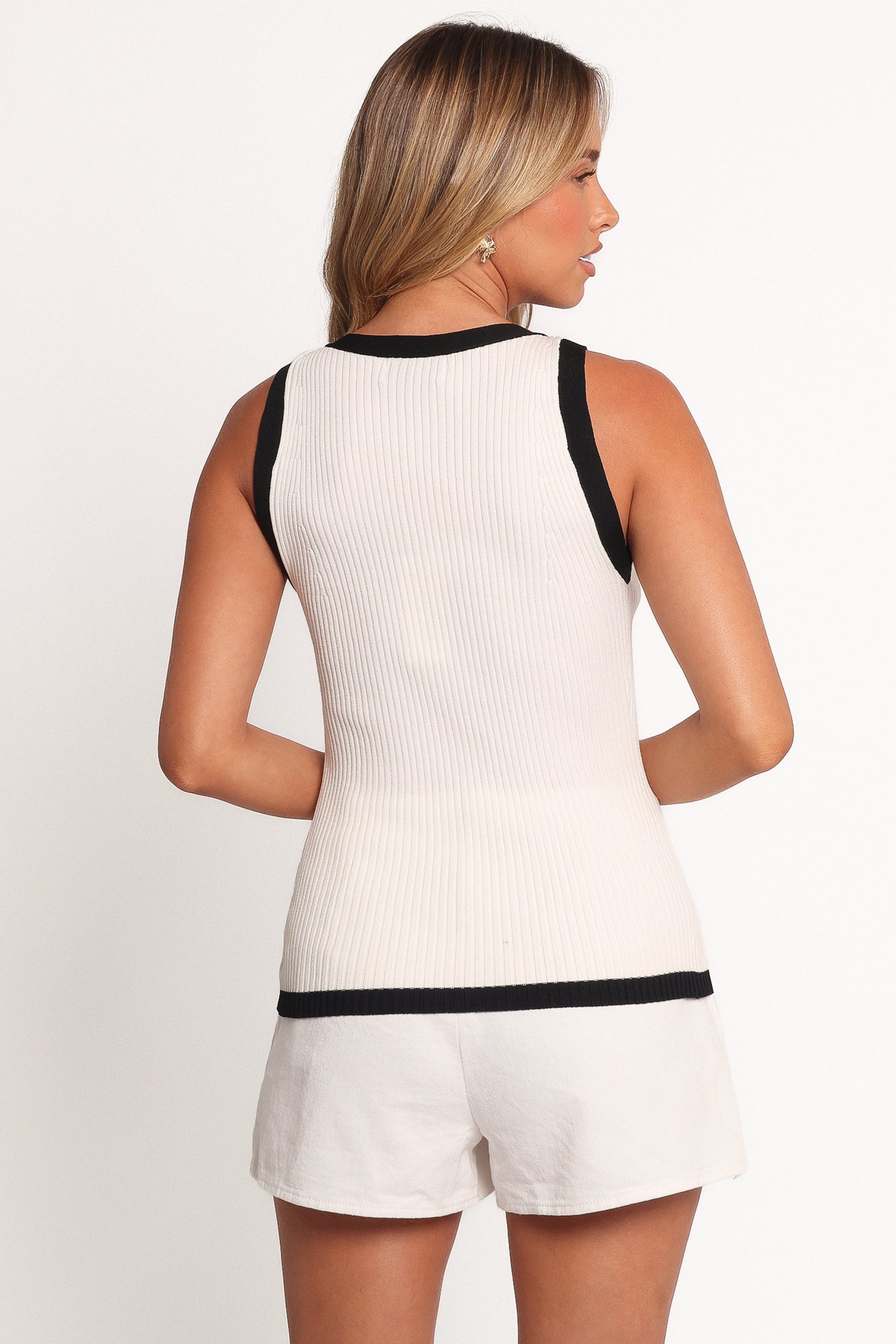 Virginia Knit Vest Top - White Black - Image 4