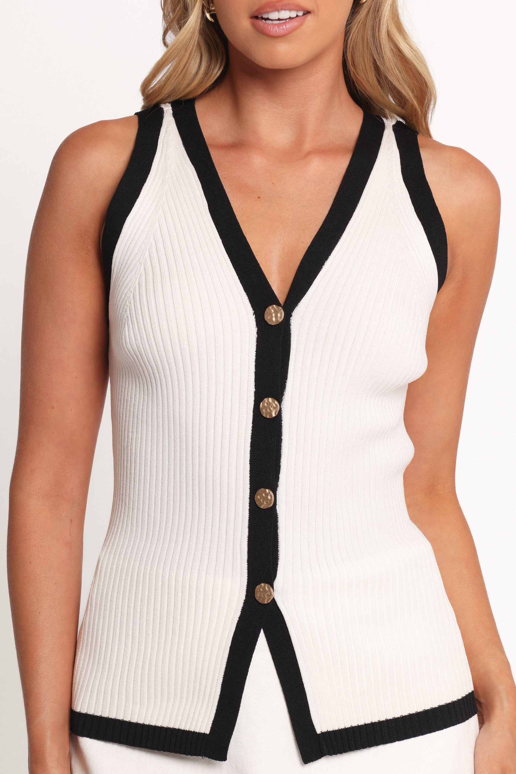 Virginia Knit Vest Top - White Black - Image 6