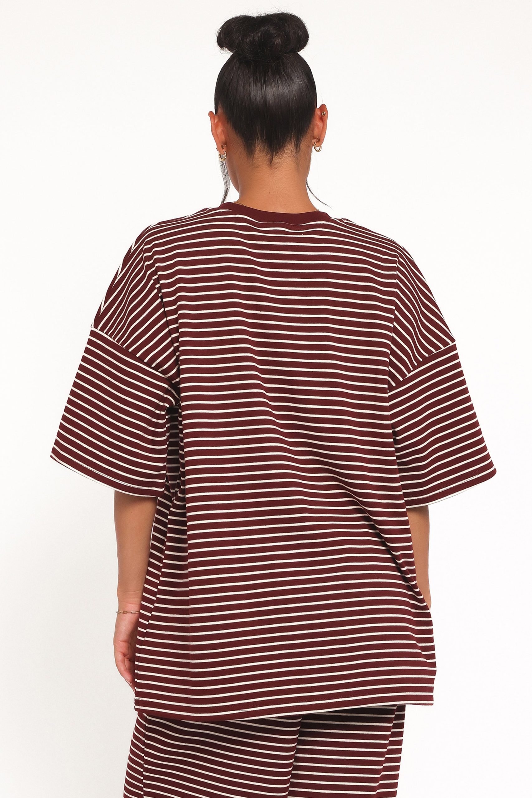 Wilda Oversized Tee - Burgundy Cream Stripe - Image 4