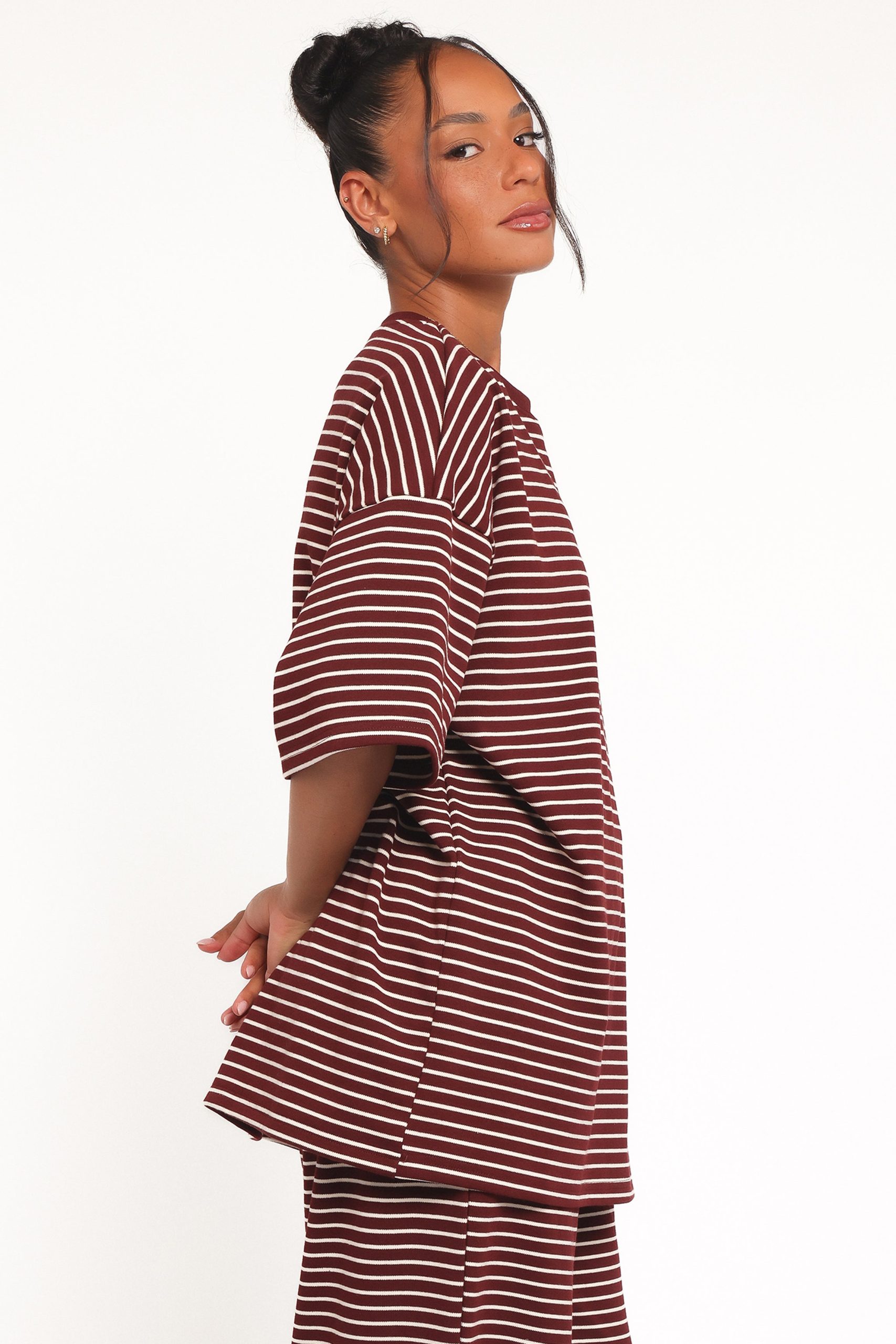 Wilda Oversized Tee - Burgundy Cream Stripe - Image 3