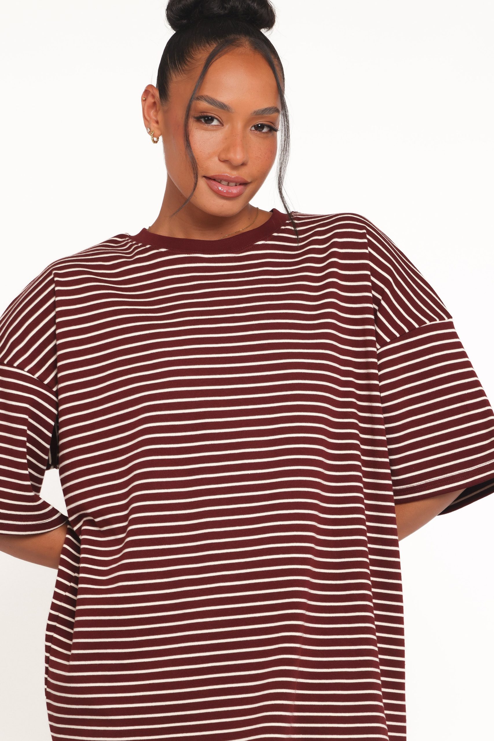 Wilda Oversized Tee - Burgundy Cream Stripe - Image 5