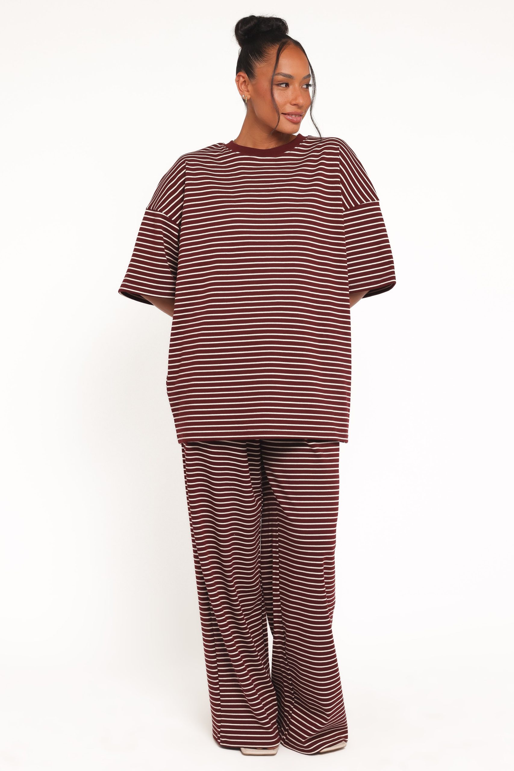 Wilda Oversized Tee - Burgundy Cream Stripe - Image 2