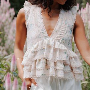 Yana Ruffle Top - Pastel Pink Floral