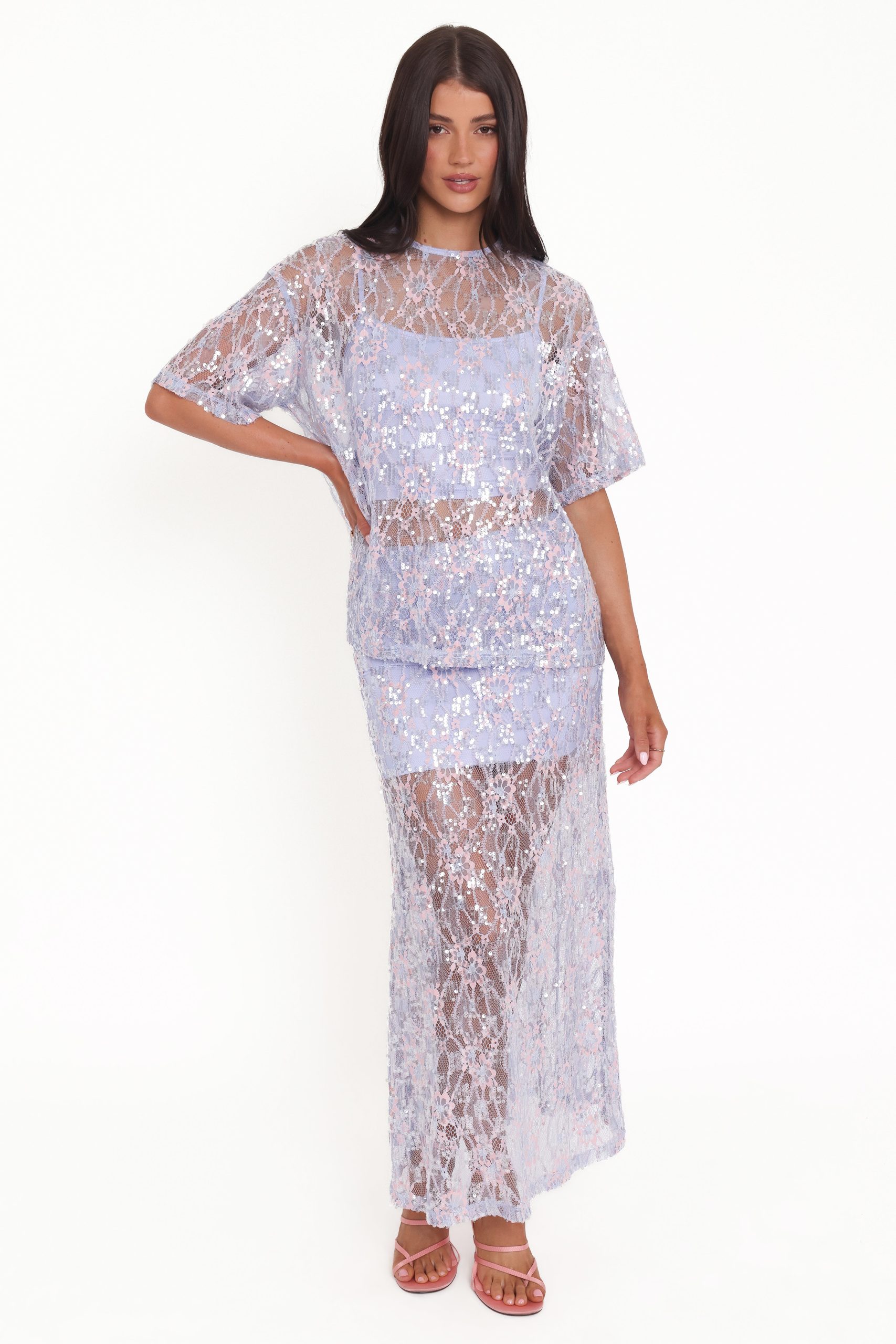 Yonder Sheer Lace Tee Top - Purple - Image 6