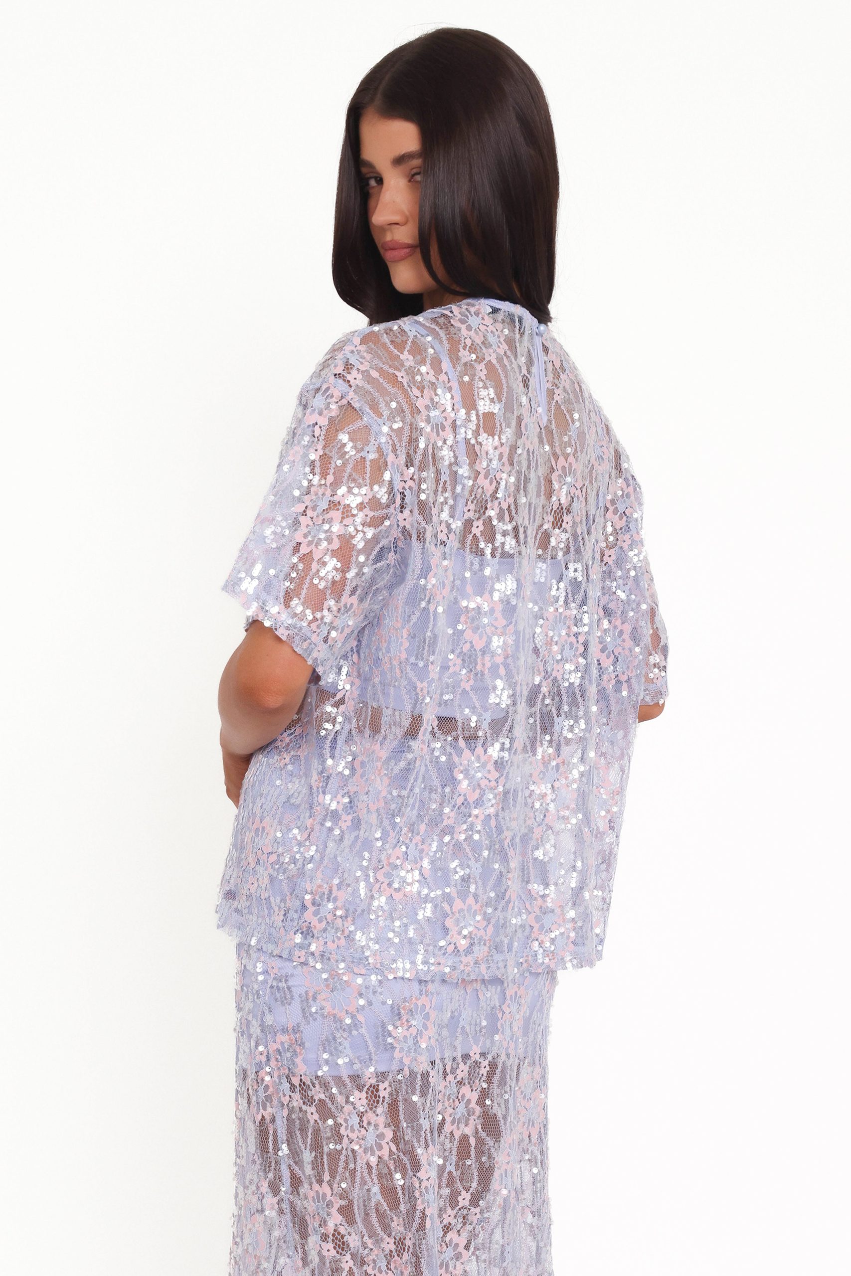 Yonder Sheer Lace Tee Top - Purple - Image 5