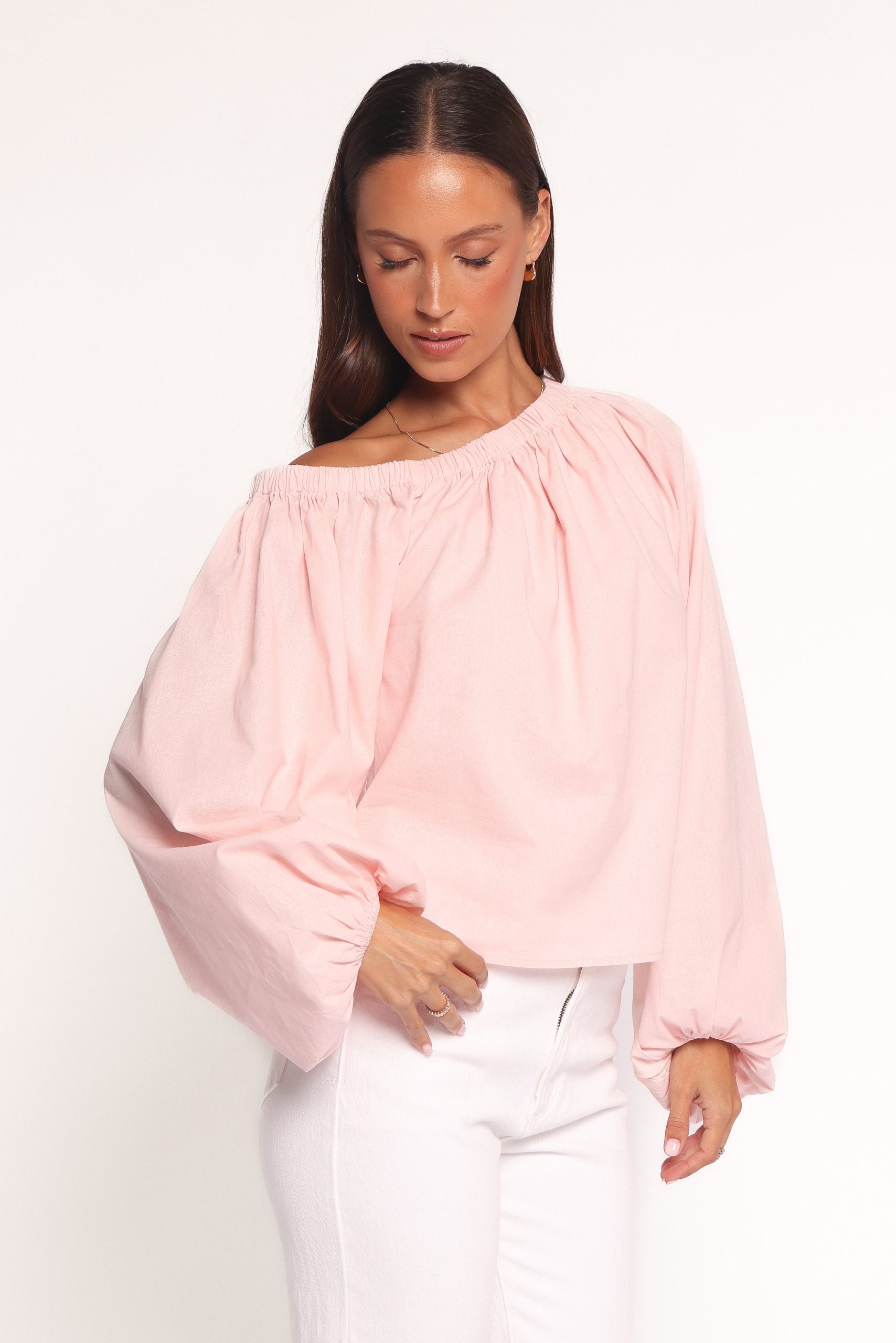 Zion Off Shoulder Long Sleeve Top - Pale Pink - Image 4