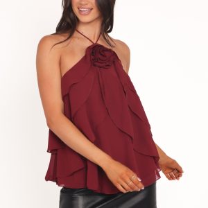 Zorina Halter Neck Chiffon Top - Burgundy